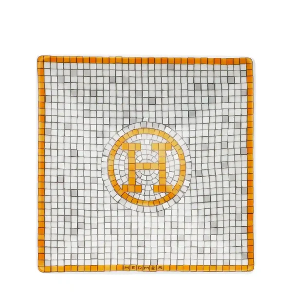 hermès mosaique au 24 square plate no.1 in limoges porcelain with gold mosaic decoration 7 x 7 cm