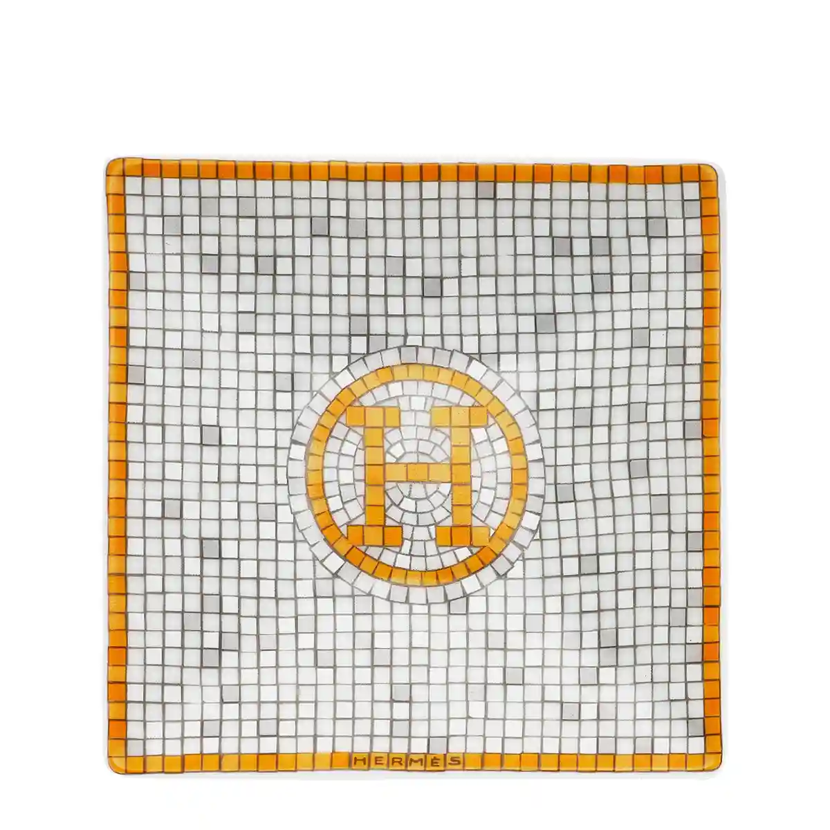 hermès mosaique au 24 square plate no.1 in limoges porcelain with gold mosaic decoration 7 x 7 cm