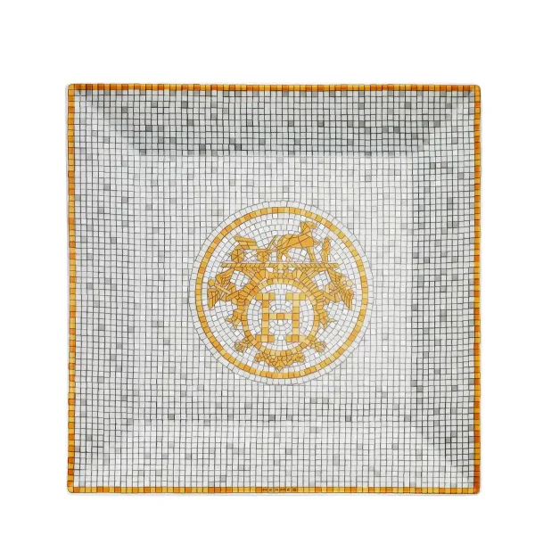 hermès mosaique au 24 square plate no.3 in limoges porcelain with gold mosaic decoration 15 x 15 cm