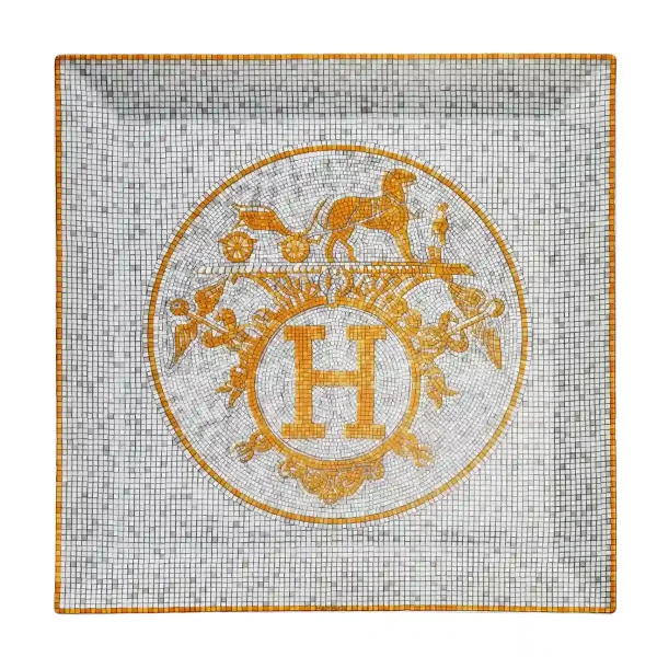 hermès mosaique au 24 square plate no.5 in limoges porcelain with gold mosaic decoration 23 x 23 cm