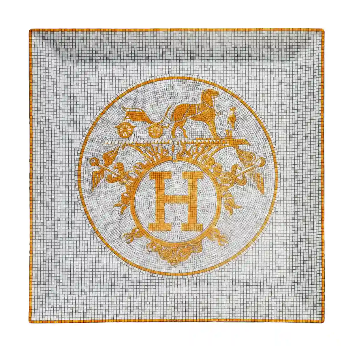 hermès mosaique au 24 square plate no.5 in limoges porcelain with gold mosaic decoration 23 x 23 cm