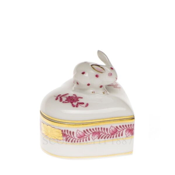 herend handpainted porcelain heart box with bunny pink