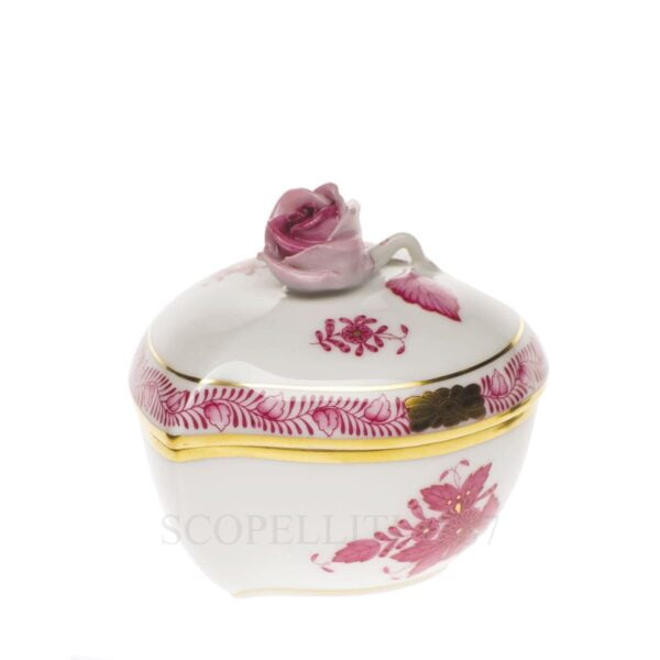 herend handpainted porcelain heart box with rose pink