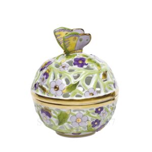 herend handpainted porcelain round box with butterfly