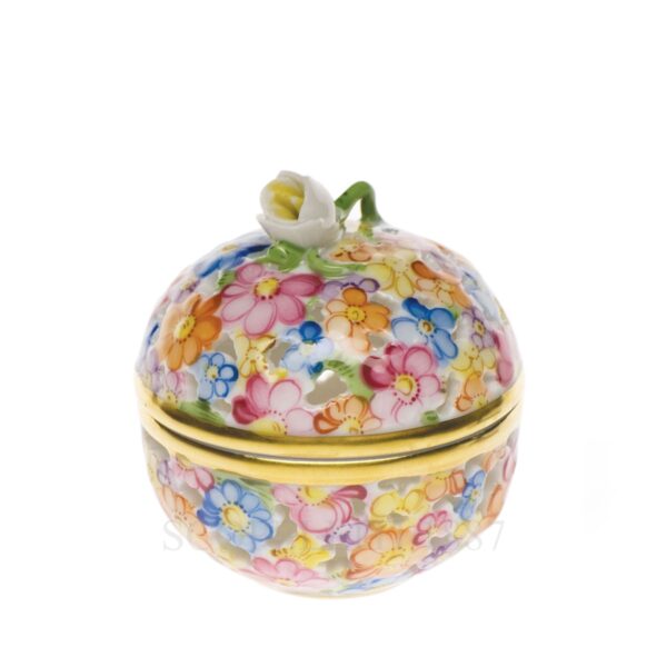 herend handpainted porcelain round box with rose