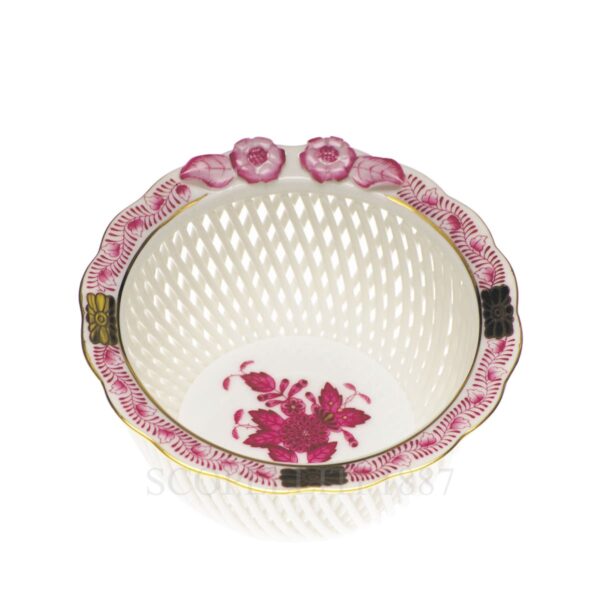 herend handpainted porcelain basket small pink