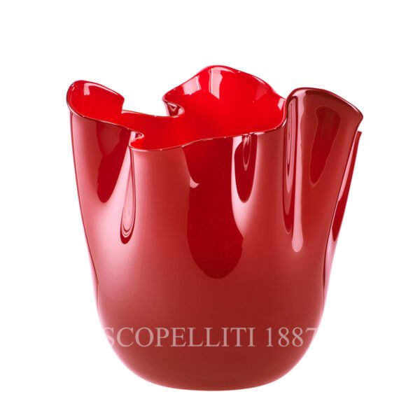 fazzoletto venini murano glass vase red