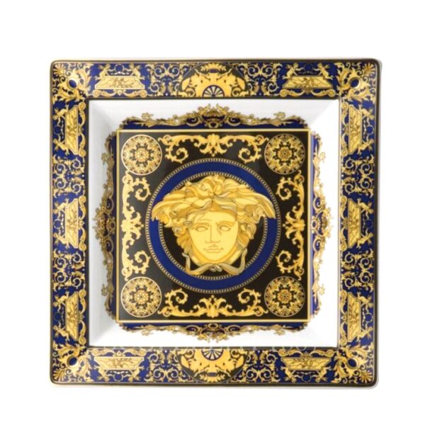 versace italian design medusa blue golden square dish