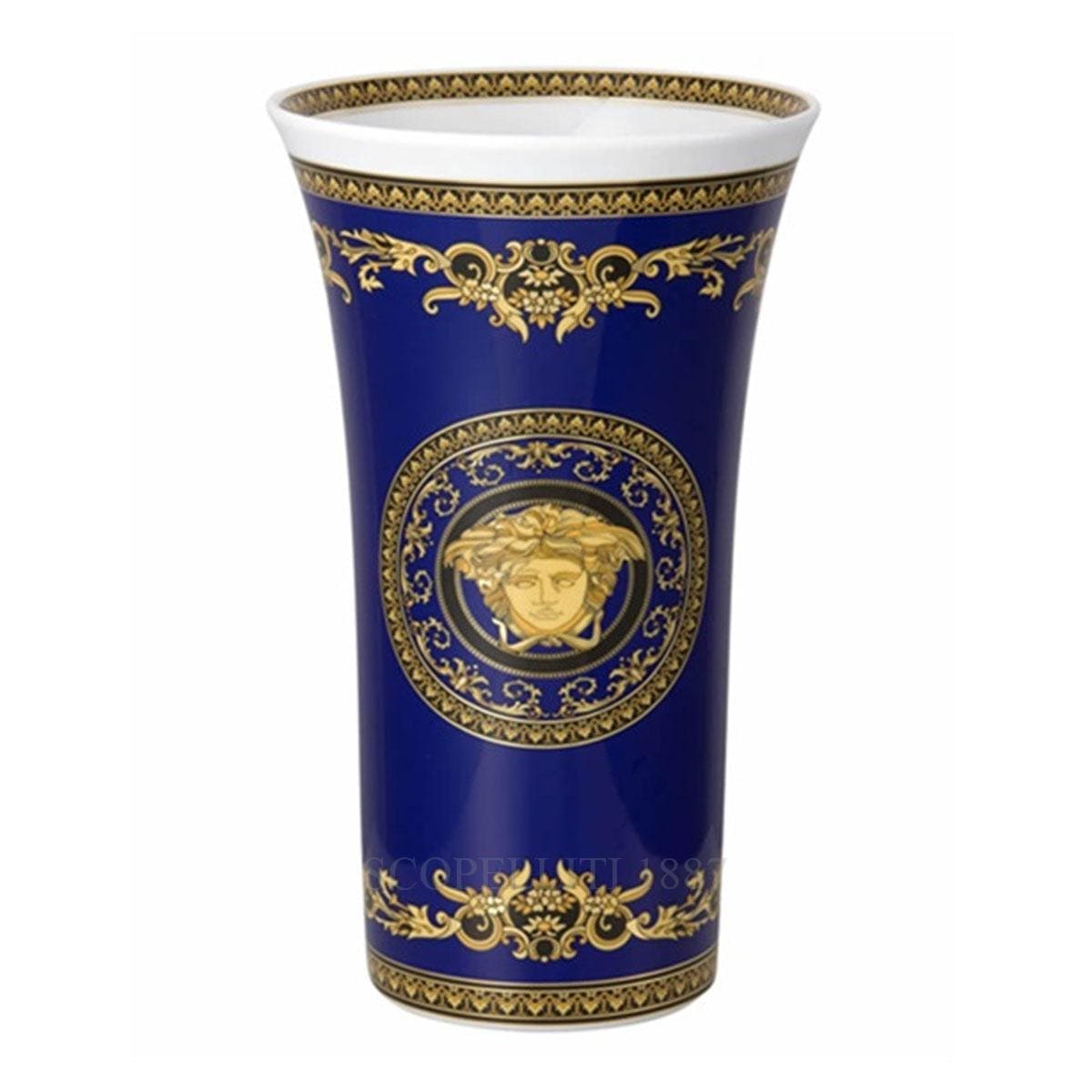 versace italian design medusa blue golden vase large