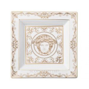 versace italian design medusa gala square dish white and golden