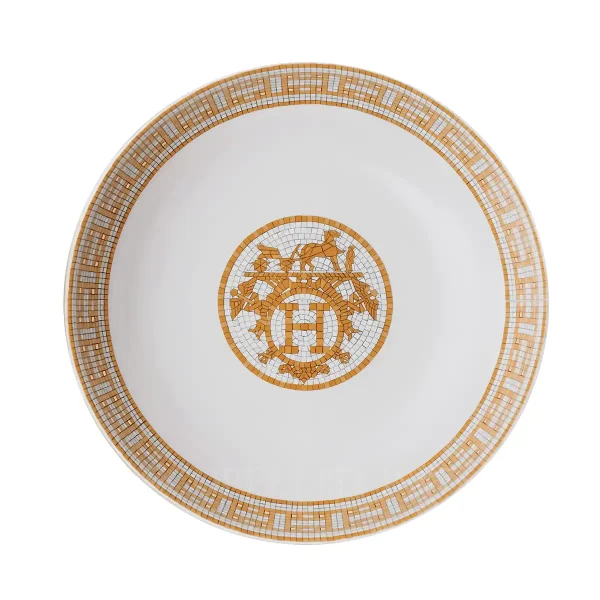 hermès mosaique au 24 cereal plate in limoges porcelain with gold mosaic decoration