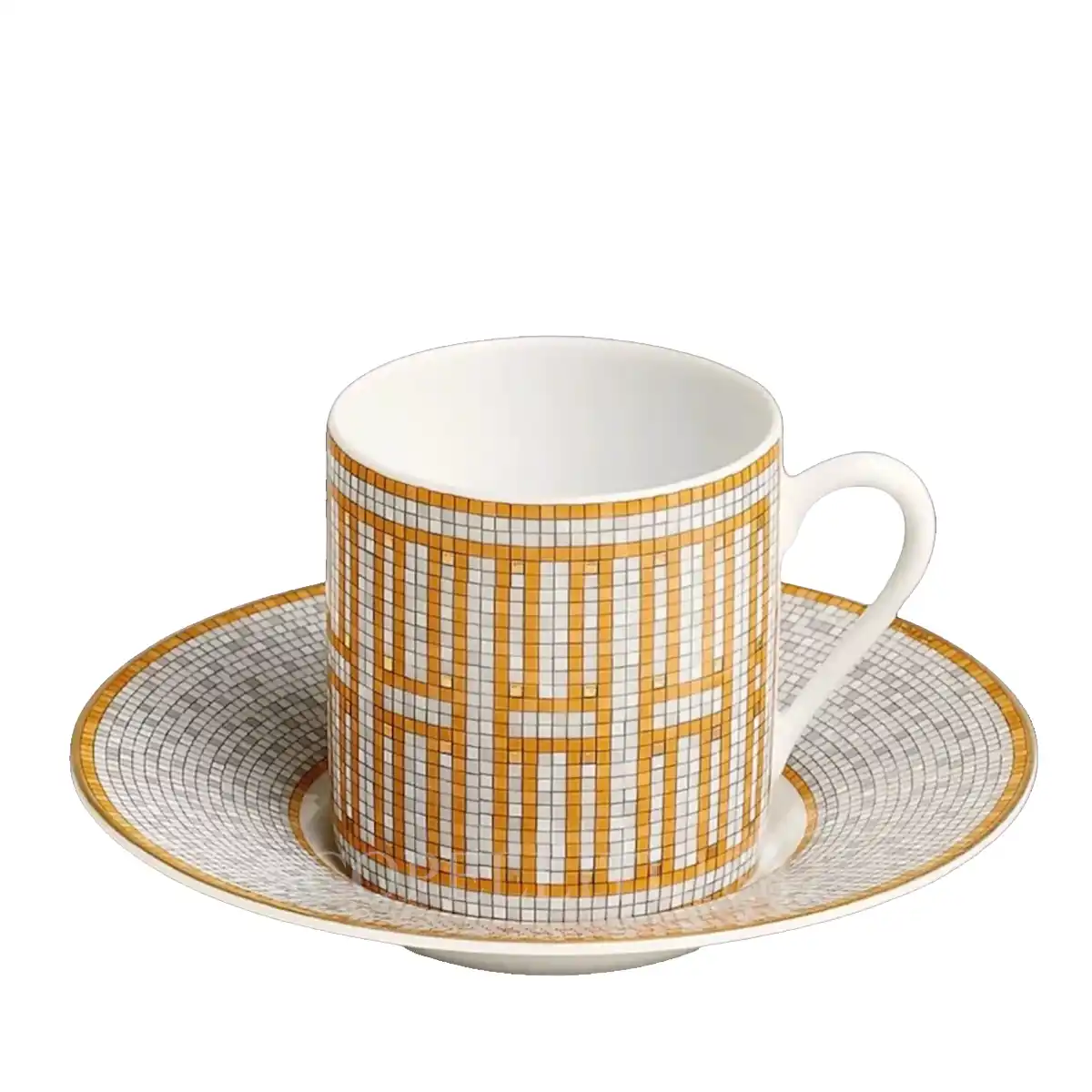 hermès mosaique au 24 coffee cup and saucer set in limoges porcelain with gold mosaic decoration
