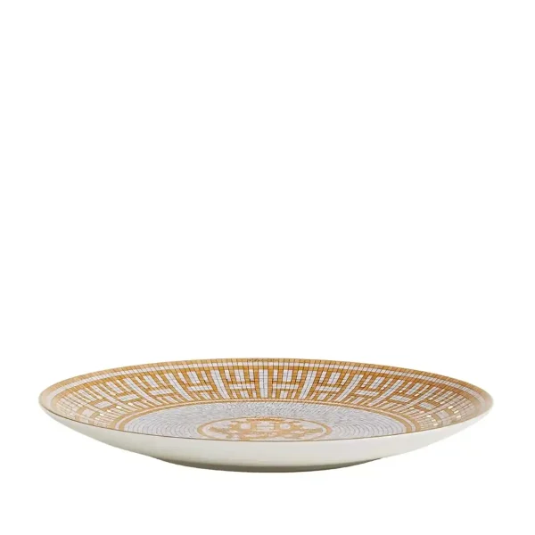 hermès mosaique au 24 dessert plate in limoges porcelain with gold mosaic decoration side view