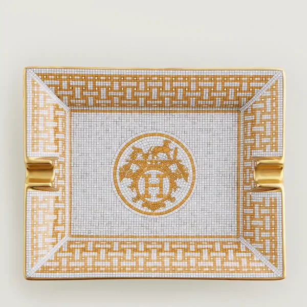 hermès mosaique au 24 porcelain ashtray with gold geometric mosaic pattern