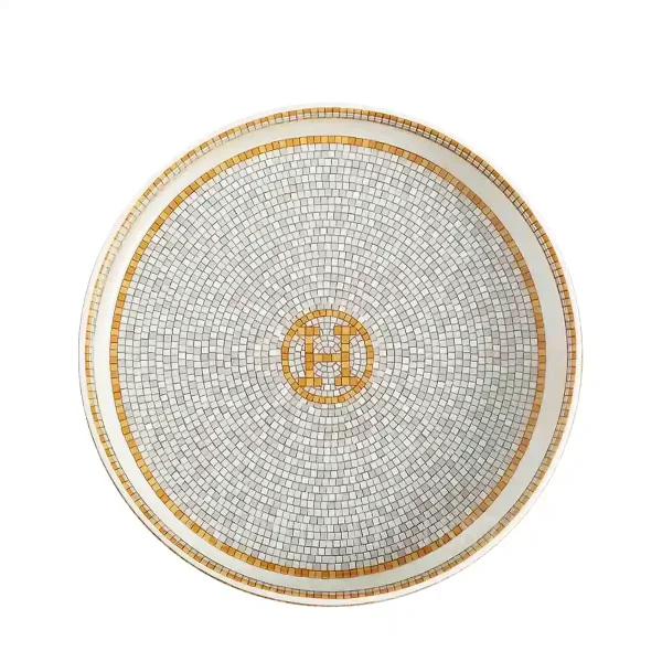 hermès mosaique au 24 coaster in limoges porcelain with gold mosaic decoration