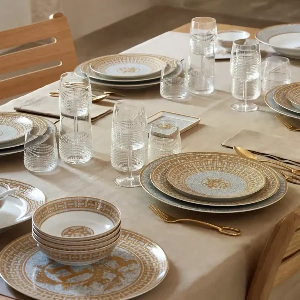 hermès mosaique au 24 tableware collection in limoges porcelain with gold mosaic decoration