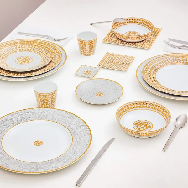 hermès mosaique au 24 porcelain tableware with gold mosaic decoration