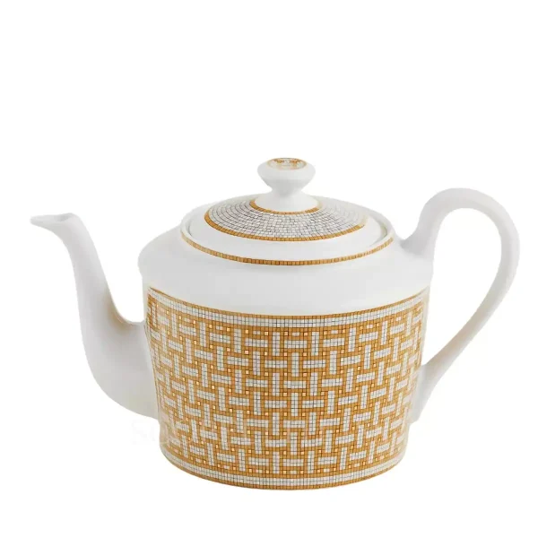 hermès mosaique au 24 teapot in limoges porcelain with gold mosaic decoration
