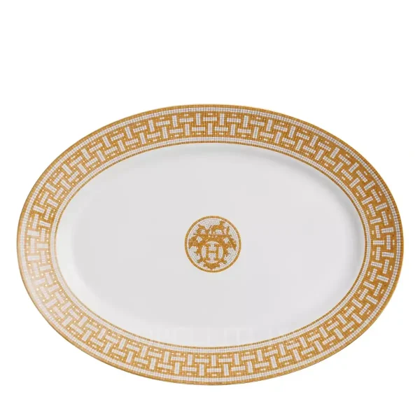 hermès mosaique au 24 large oval platter in limoges porcelain with gold mosaic decoration