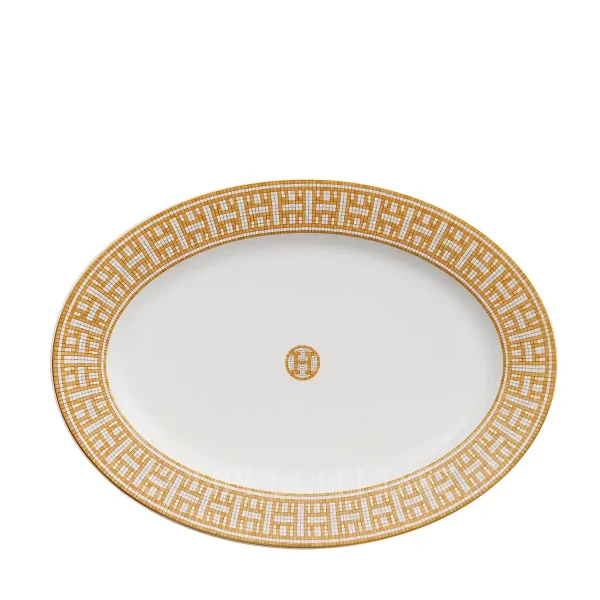 hermès mosaique au 24 small oval platter in limoges porcelain with gold mosaic decoration