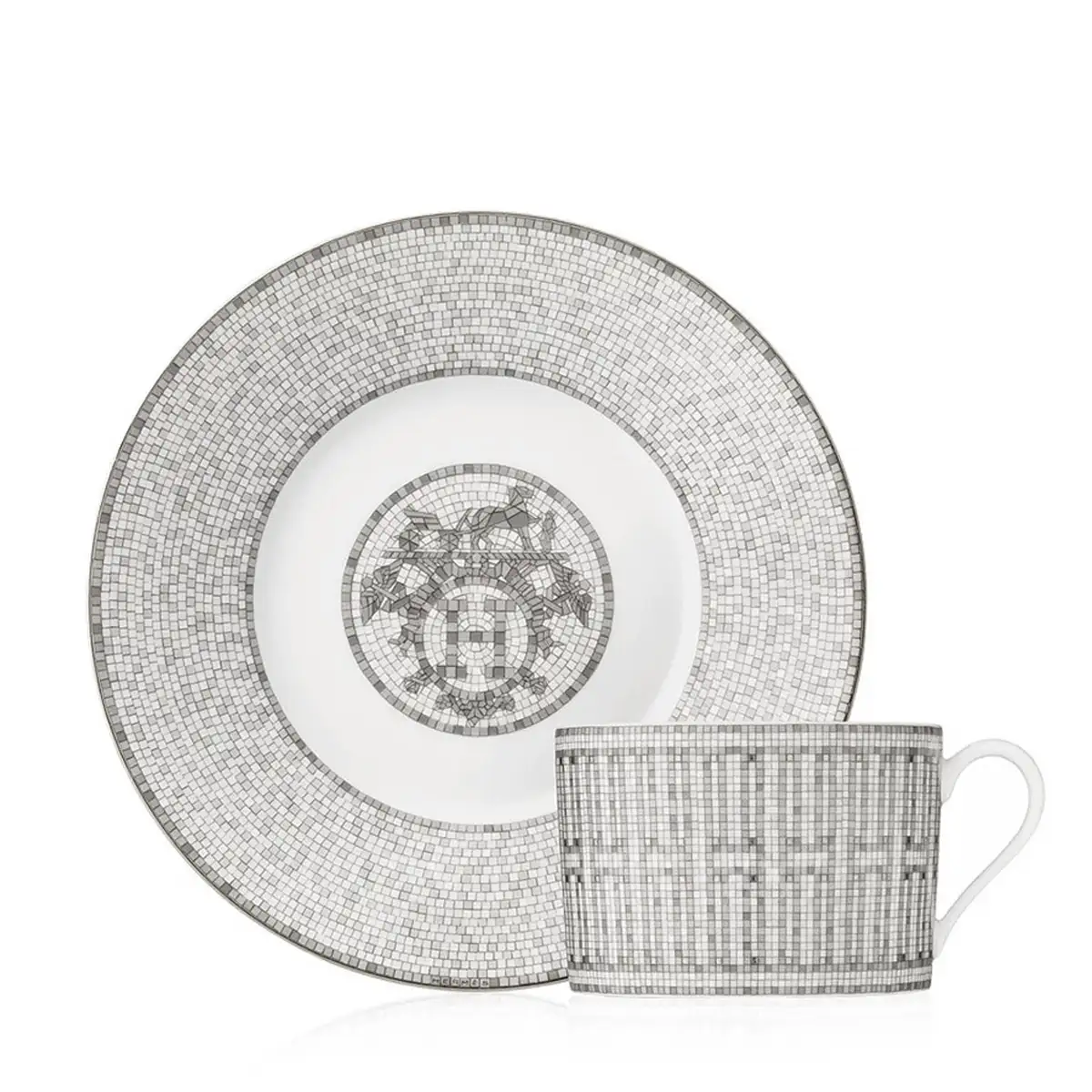 hermes mosaique au 24 platinum breakfast cup with saucer in porcelain