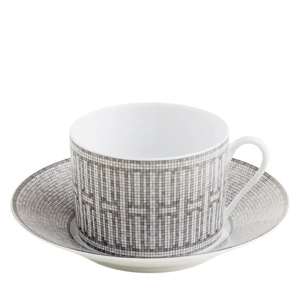 hermes mosaique au 24 platinum breakfast cup with saucer in porcelain