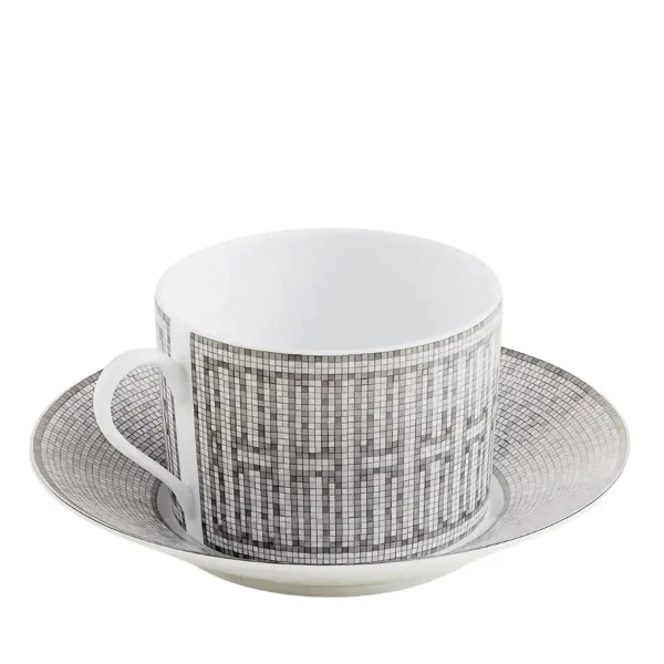hermes mosaique au 24 platinum breakfast cup with saucer in porcelain