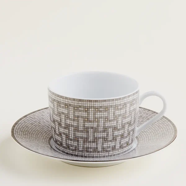 hermes mosaique au 24 platinum tea cup with saucer in porcelain