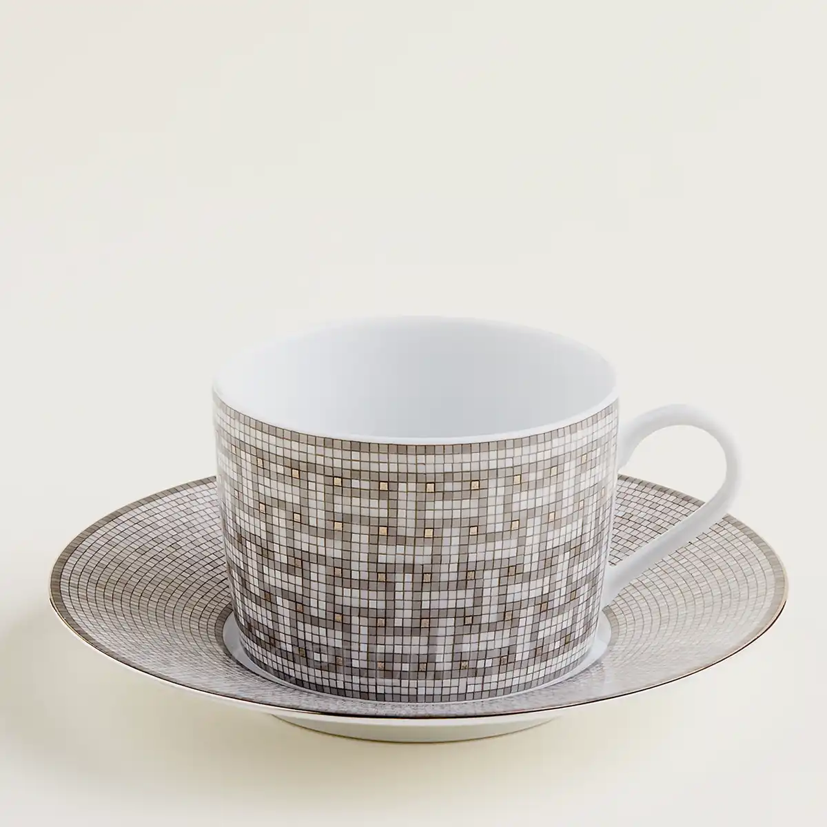hermes mosaique au 24 platinum tea cup with saucer in porcelain