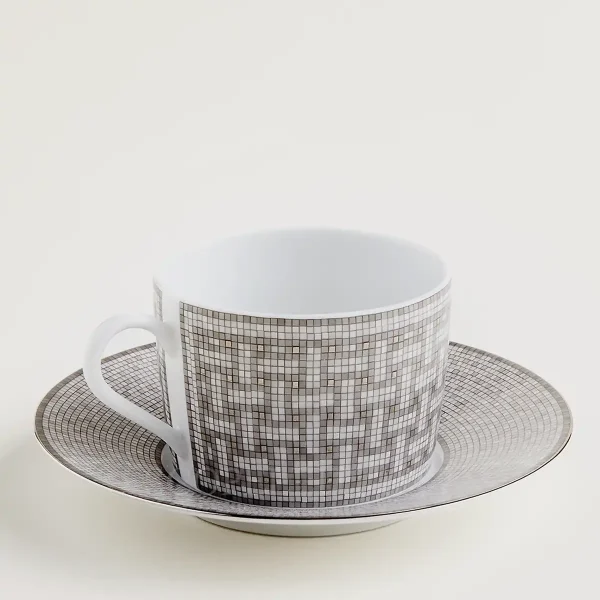 hermes mosaique au 24 platinum tea cup with saucer in porcelain
