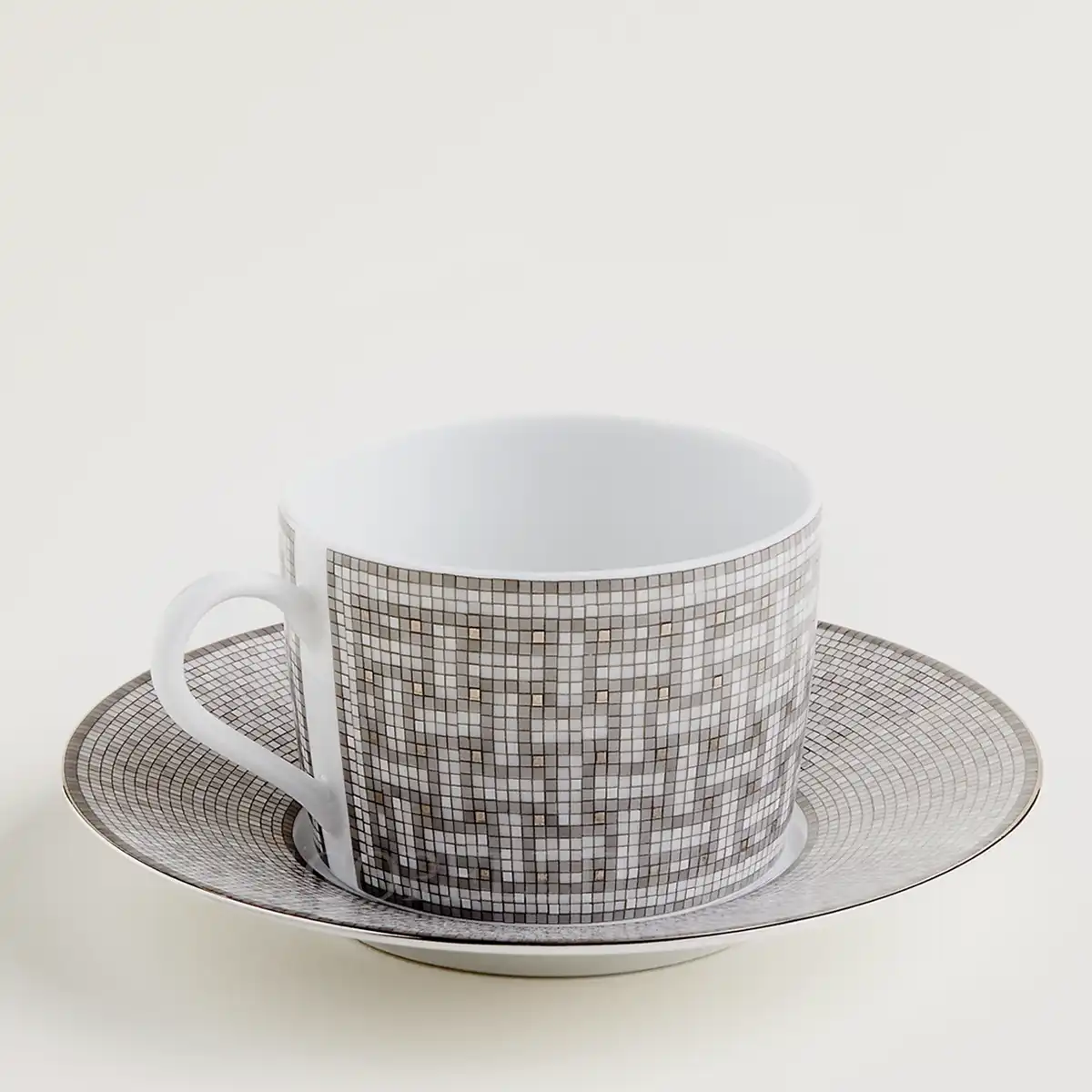 hermes mosaique au 24 platinum tea cup with saucer in porcelain