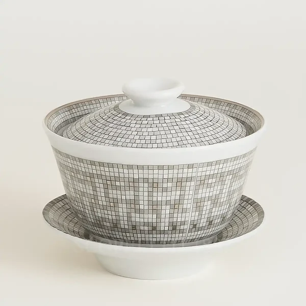 hermes mosaique au 24 platinum tea cup with lid and saucer
