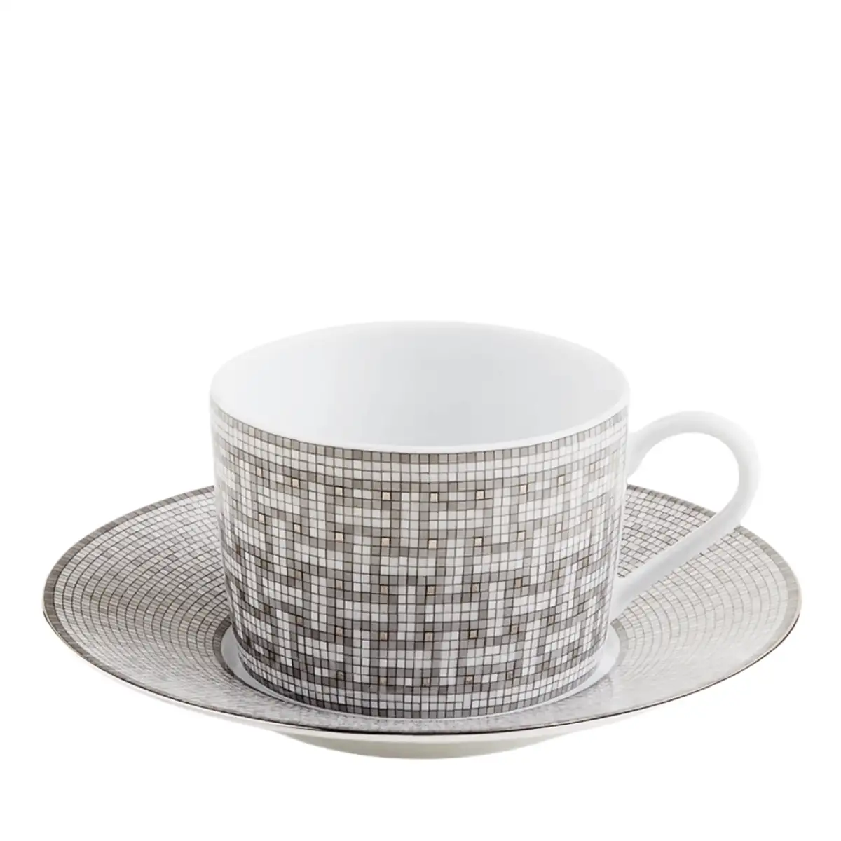 hermes mosaique au 24 platinum tea cup with saucer in porcelain