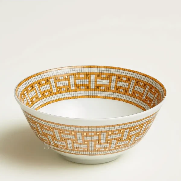 hermès mosaique au 24 rice bowl with gold geometric mosaic pattern