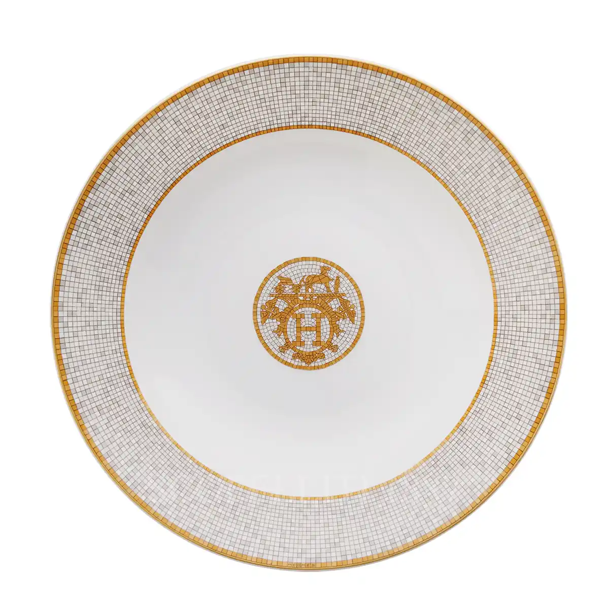 hermès mosaique au 24 round deep platter in limoges porcelain with gold mosaic