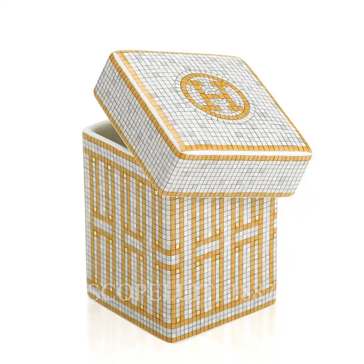 hermès mosaique au 24 porcelain small box with lid and gold mosaic decoration