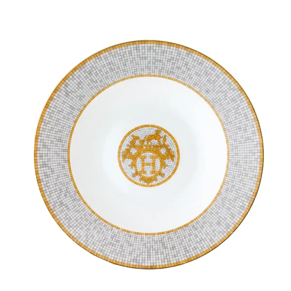 hermès mosaique au 24 soup plate in limoges porcelain with gold mosaic decoration