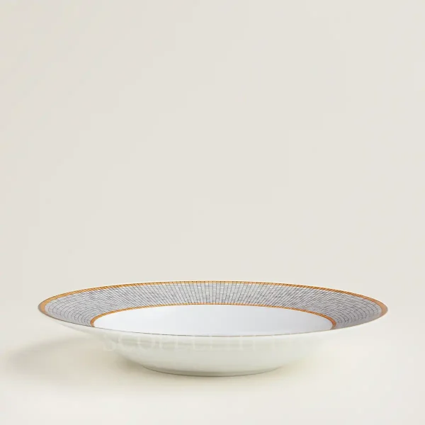 hermès mosaique au 24 soup plate with gold geometric mosaic pattern