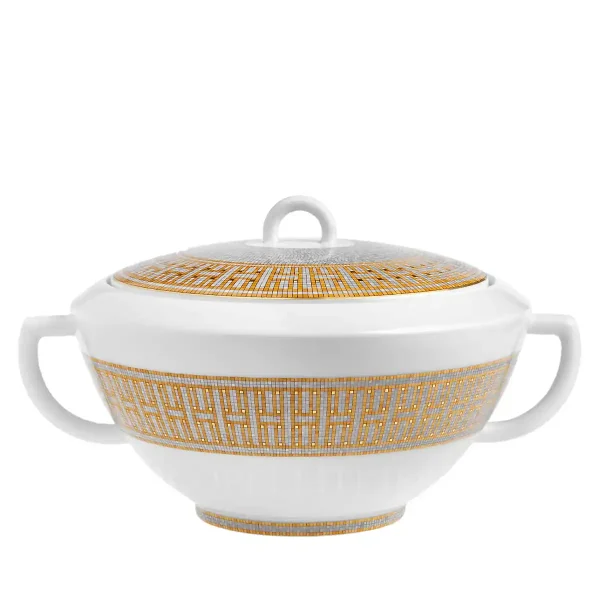 hermès mosaique au 24 soup tureen in limoges porcelain with gold mosaic decoration