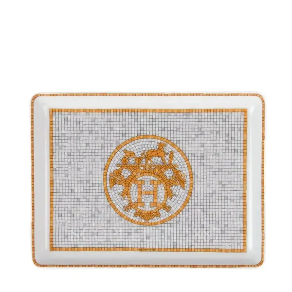 hermès mosaique au 24 sushi plate in limoges porcelain with gold mosaic decoration