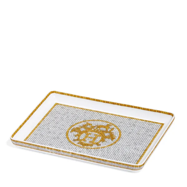 hermès mosaique au 24 rectangular plate with gold geometric mosaic pattern side view