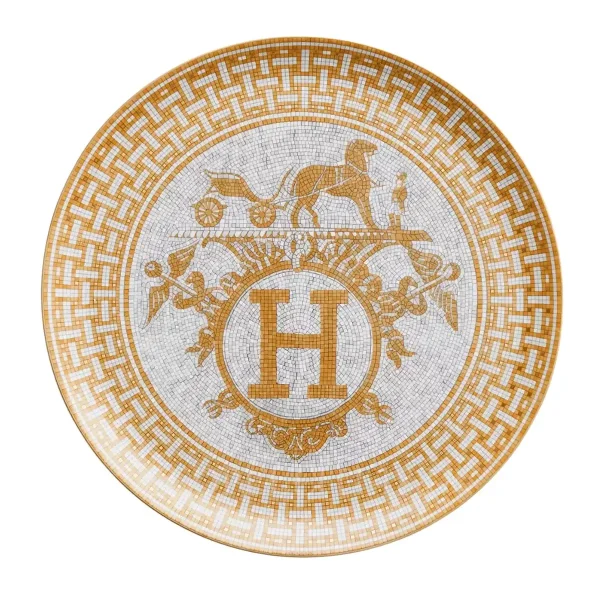 hermès mosaique au 24 tart platter in limoges porcelain with gold mosaic decoration