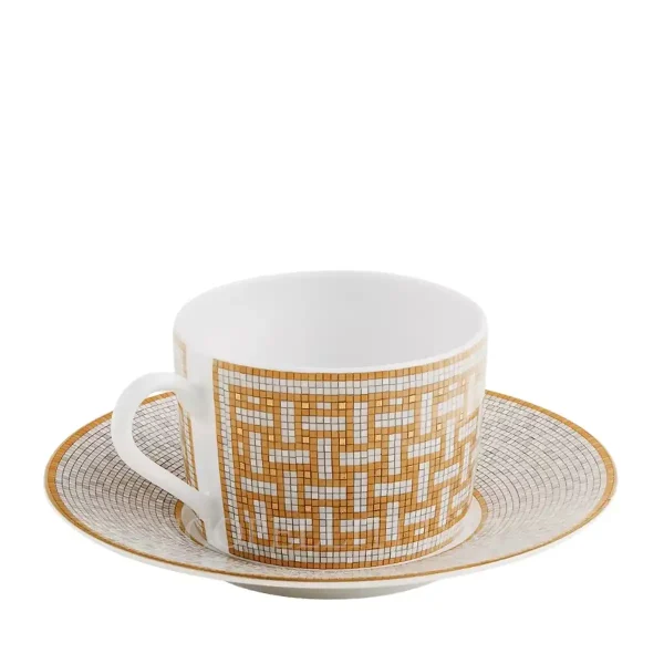 hermès mosaique au 24 saucer in limoges porcelain with gold decoration