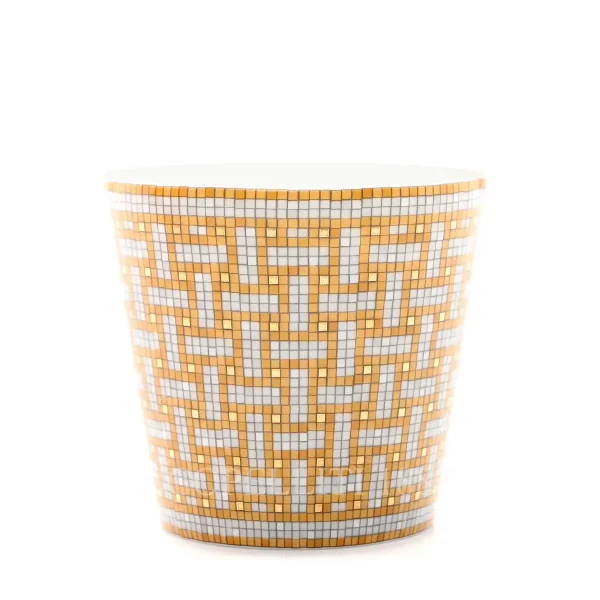 hermès mosaique au 24 tumbler in limoges porcelain with gold mosaic decoration