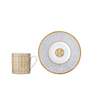 hermes limoges porcelain mosaique au 24 gold coffee cup and saucer