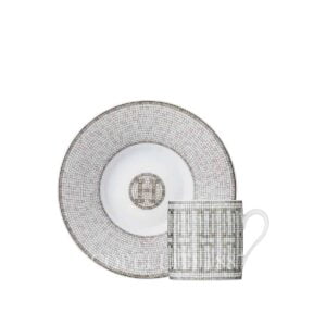 hermes limoges porcelain mosaique au 24 platinum coffee cup and saucer