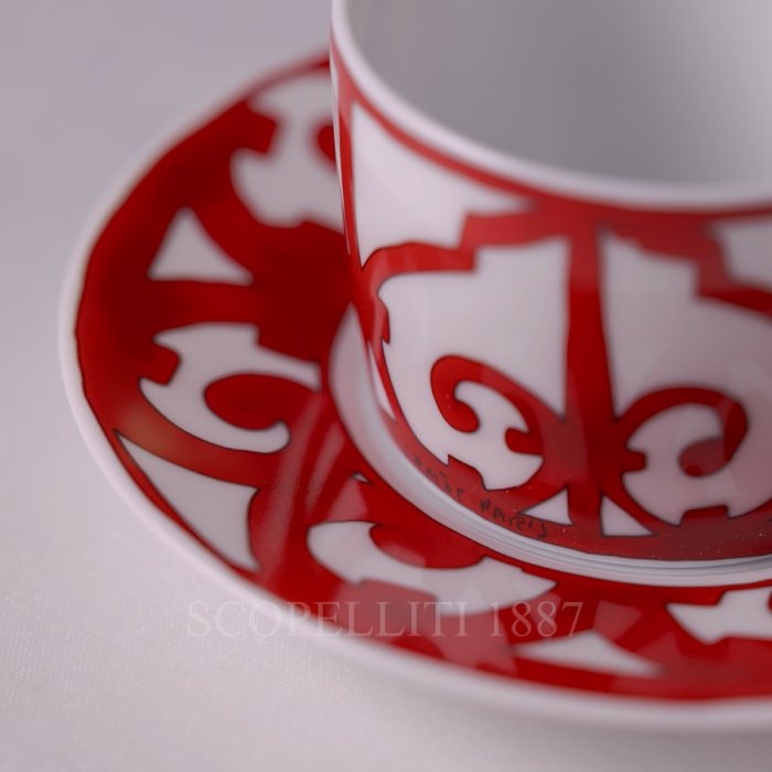 hermes tea cup balcon du guadalquivir with red ornament on white porcelain
