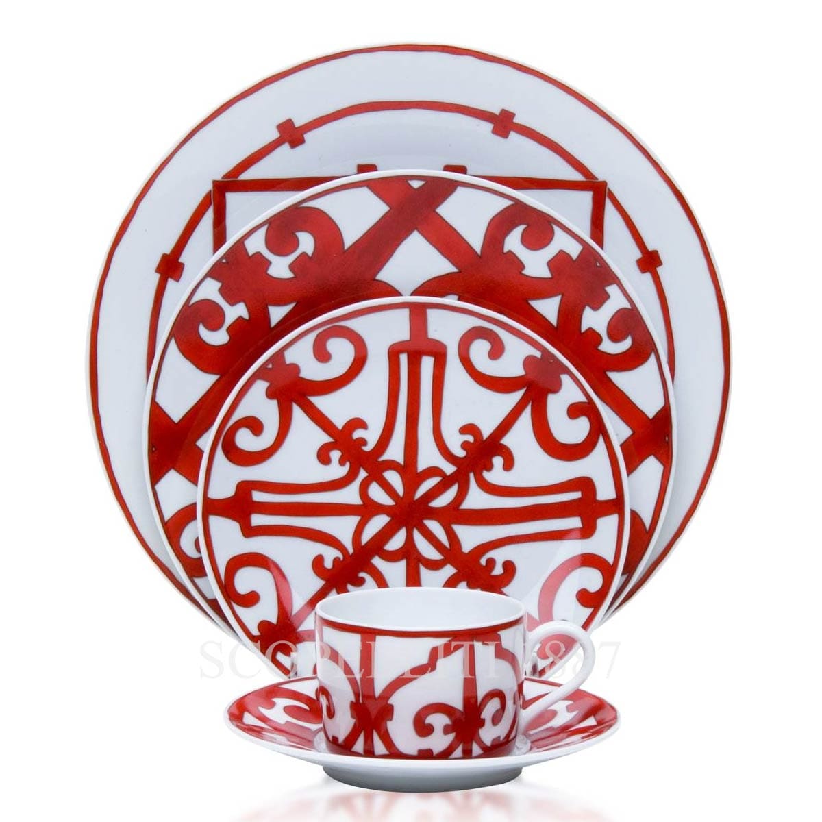 hermes 5 piece place setting red