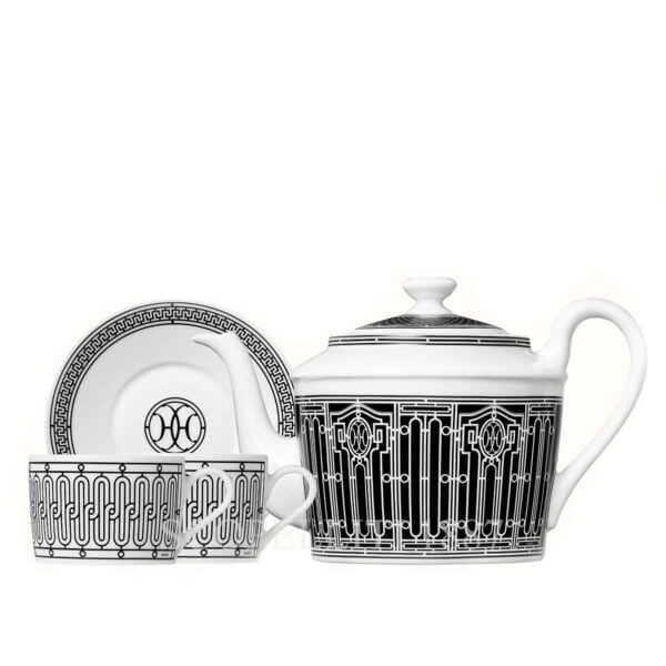 hermes h deco gift set of a teapot 6 persons and 2 tea cups and saucers