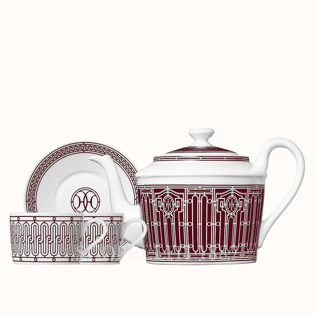 Hermès H Deco Rouge gift set of a teapot 6 persons and 2 tea cups and